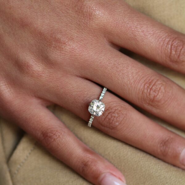 Cushion Hidden Halo Pavé Moissanite Engagement Ring