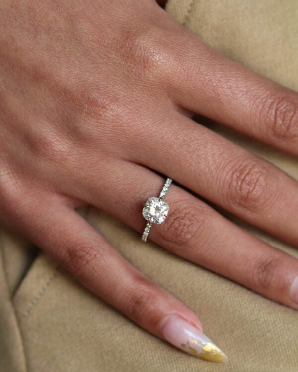 Cushion Hidden Halo Pavé Moissanite Engagement Ring