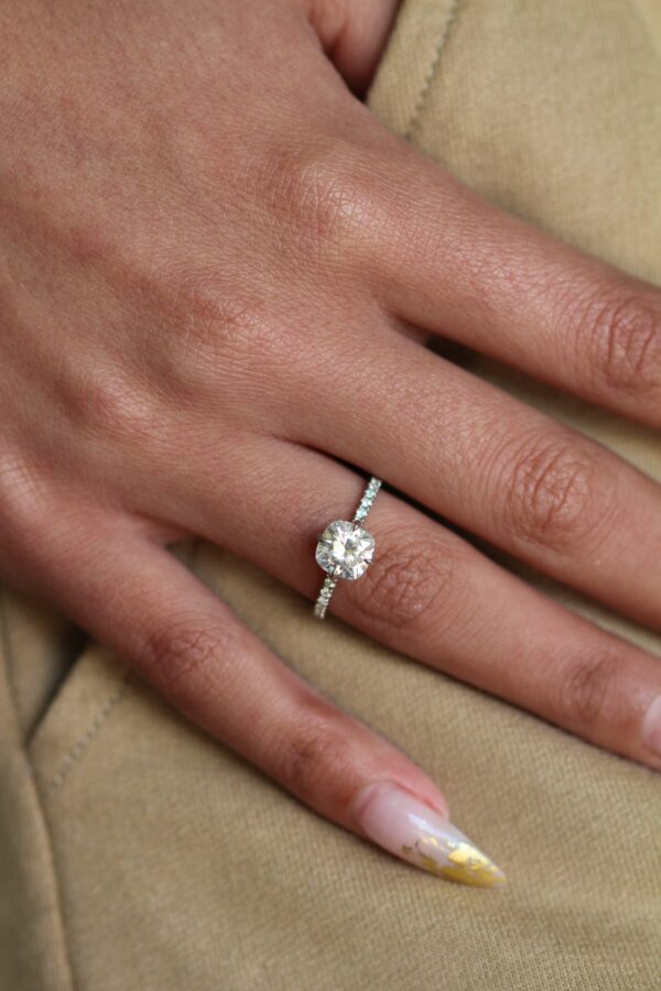 Cushion Hidden Halo Pavé Moissanite Engagement Ring
