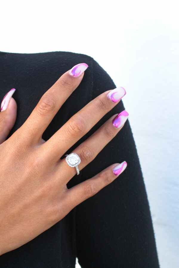 Cushion Moissanite Halo Engagement Ring - Image 2