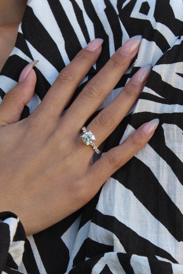 Cushion Hidden Halo Moissanite Engagement Ring - Image 2