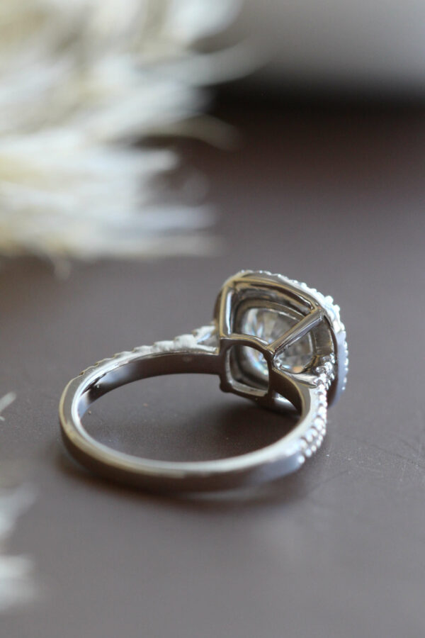 Cushion Moissanite Halo Engagement Ring - Image 7