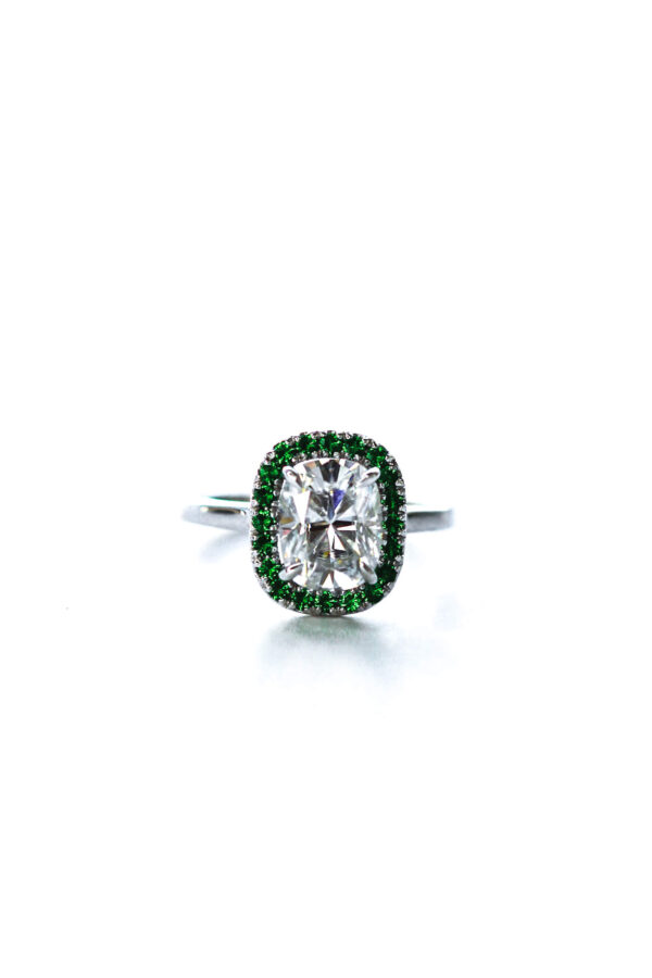 Elongated Moissanite Cushion Cut Halo Ring