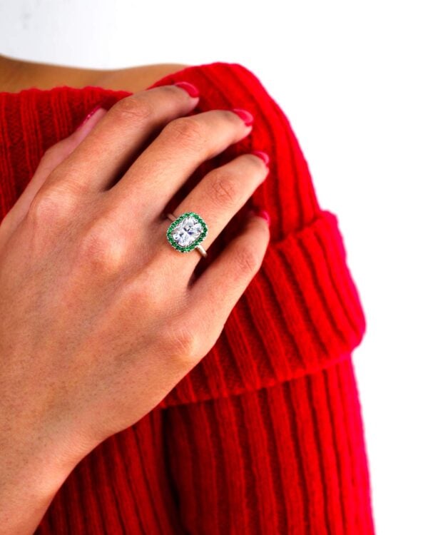 Elongated Cushion Cut Halo Ring