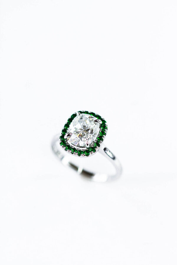 Moissanite Elongated Cushion Cut Halo Ring