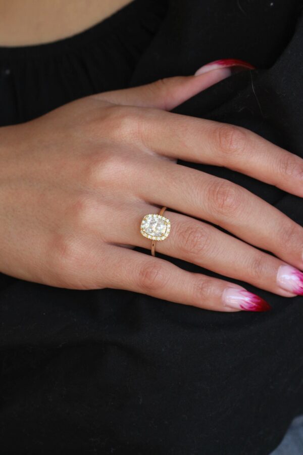 Elongated Cushion Cut Halo Ring Moissanite