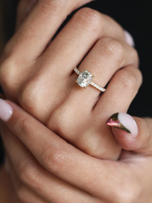 Elongated Cushion Hidden Halo Pavé Moissanite Engagement Ring