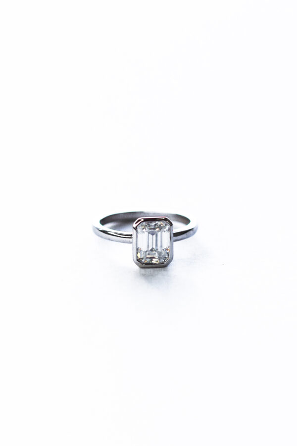 Emerald Moissanite Bezel Engagement Ring White Gold