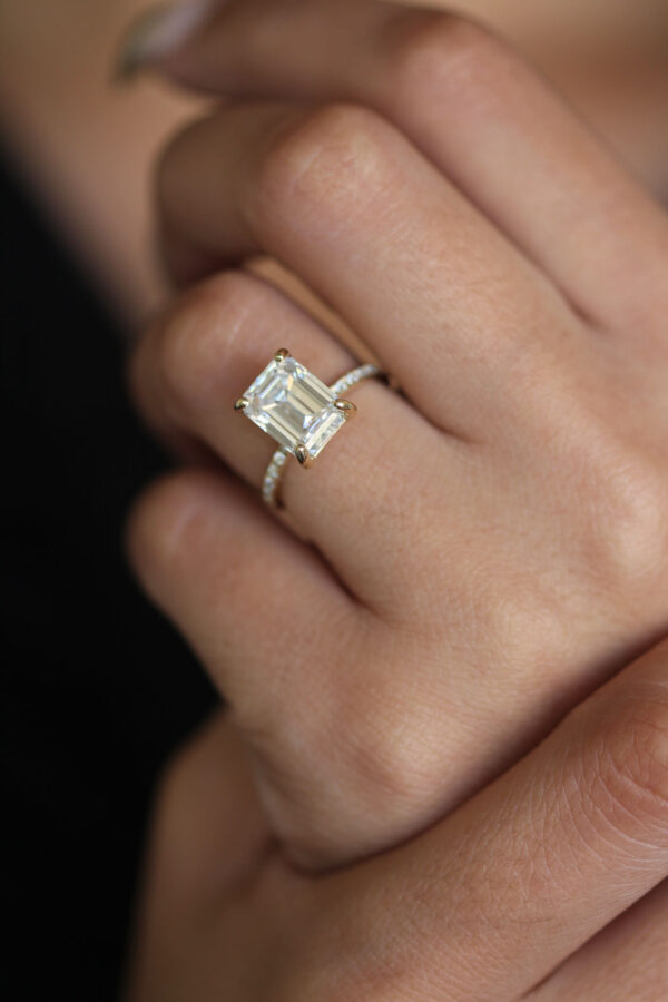 3.5ct Emerald Moissanite Cut Pave Engagement Ring - Image 2