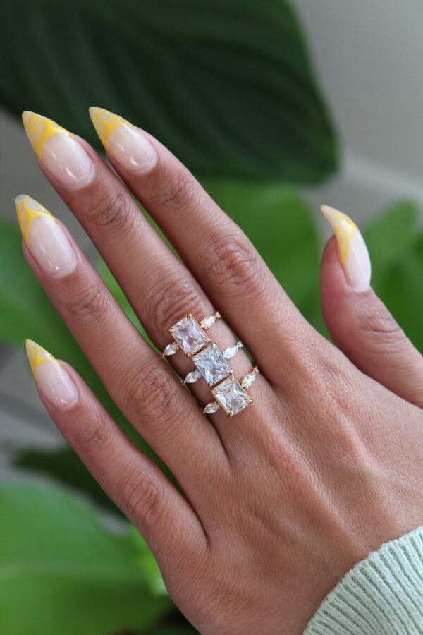 2ct Emerald Cut Moissanite Trilogy Ring - Image 4
