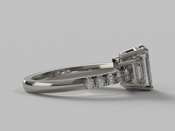 Moissanite Emerald Pavé Trilogy Ring - Image 2