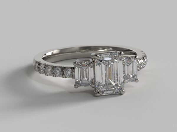 Moissanite Emerald Pavé Trilogy Ring