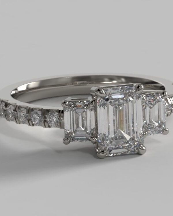 Moissanite Emerald Pavé Trilogy Ring