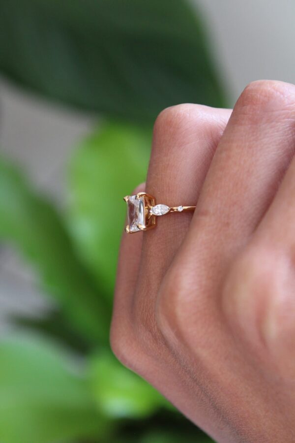 2ct Emerald Cut Moissanite Trilogy Ring - Image 3