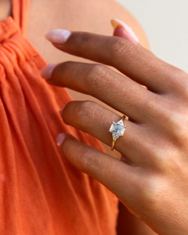 Emerald Moss Agate Engagement Ring