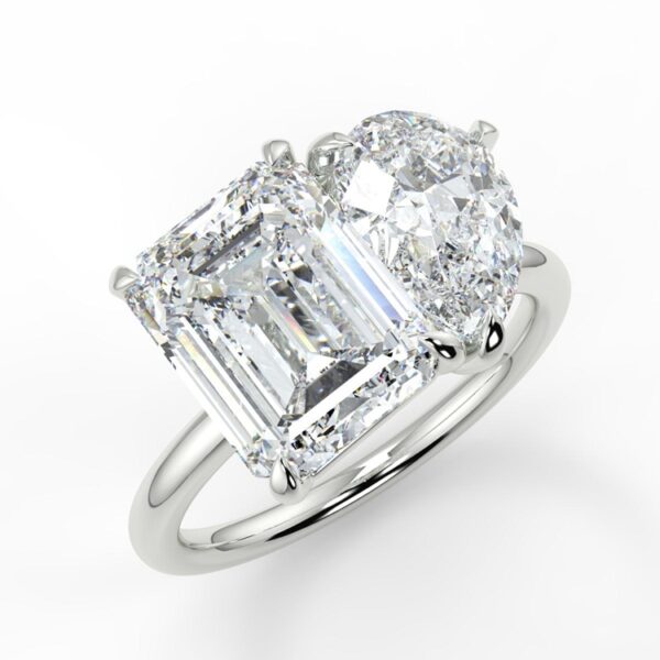Toi et Moi Emerald And Pear Moissanite Engagement Ring White Gold