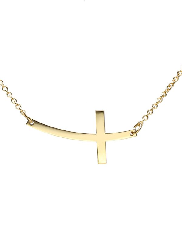 Gold Curved Sideways Cross Necklace