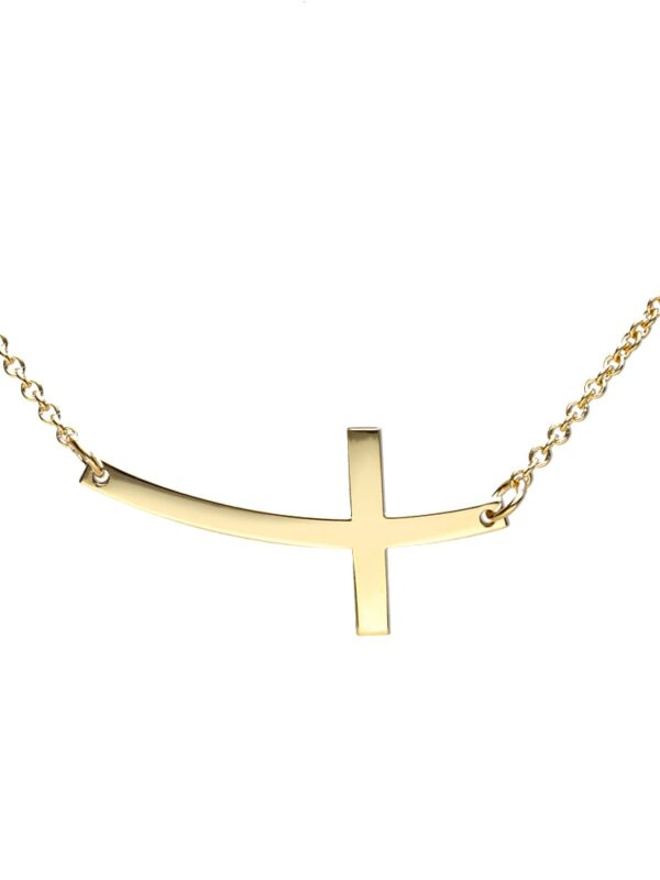 Gold Curved Sideways Cross Necklace