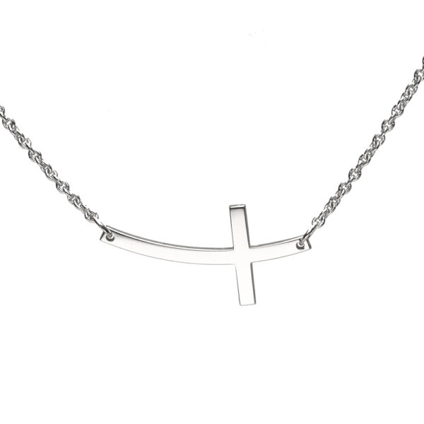 Gold Curved Sideways Cross Necklace - Image 2
