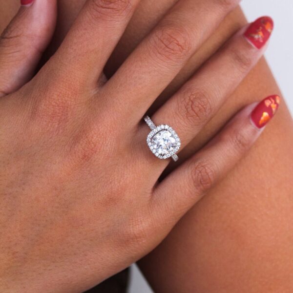 Cushion Moissanite Halo Engagement Ring