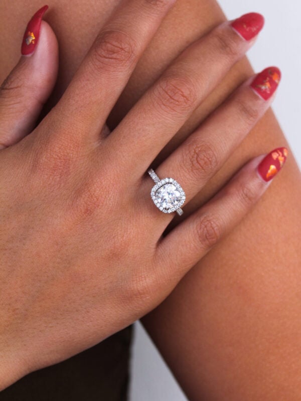 Cushion Moissanite Halo Engagement Ring