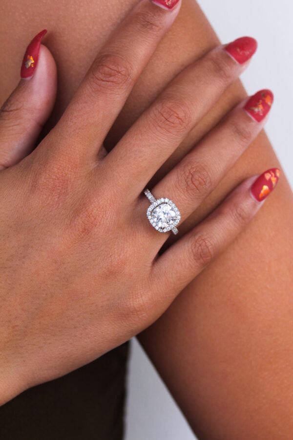 Cushion Moissanite Halo Engagement Ring