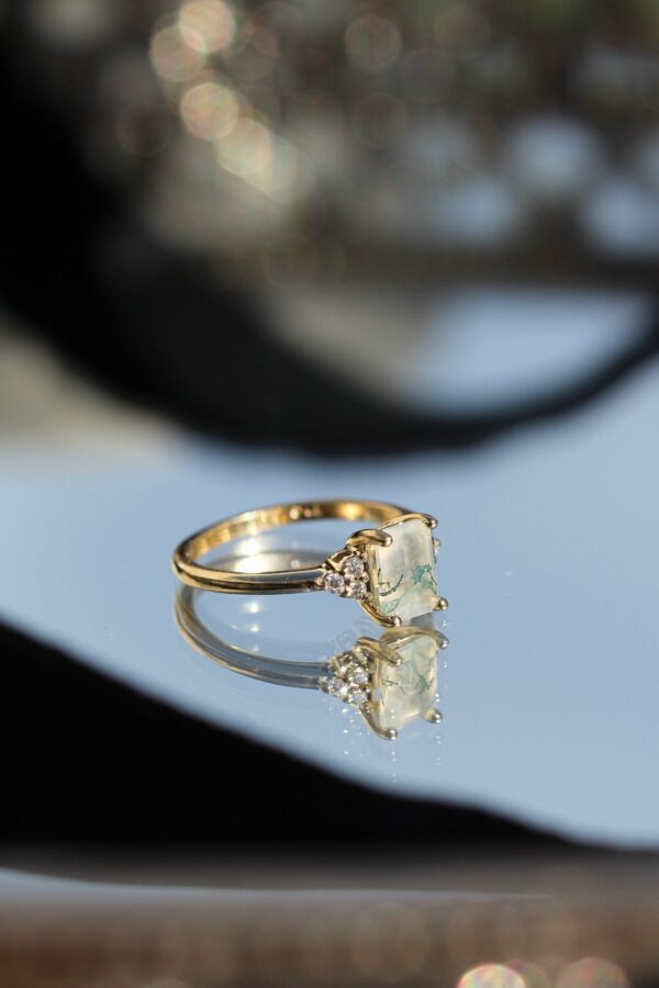 1ct Emerald Moss Agate Engagement Ring