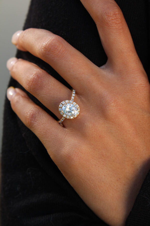 Gold Oval Halo Engagement Ring - Image 2