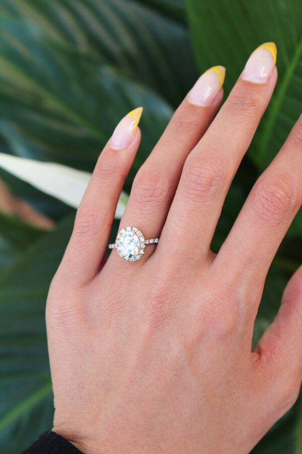 Gold Oval Halo Engagement Ring - Image 5