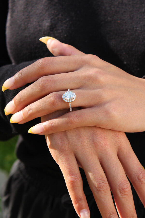 Gold Oval Halo Engagement Ring - Image 3