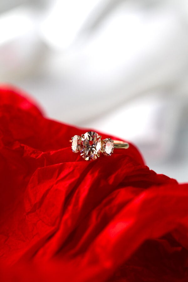 Oval Moissanite Trilogy Engagement Ring - Image 4