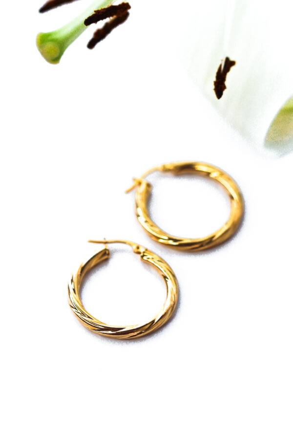 Gold Twist Hoop Earrings - Image 3
