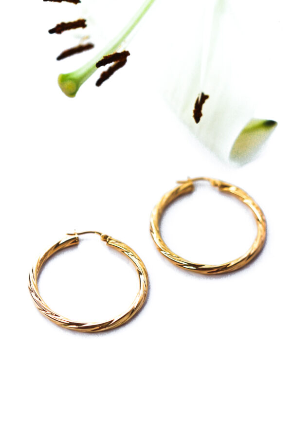 Gold Twist Hoop Earrings - Image 4