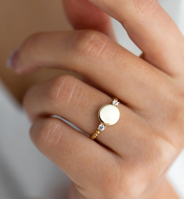 Gold Dress Ring With Moissanite Side Stones - Image 2