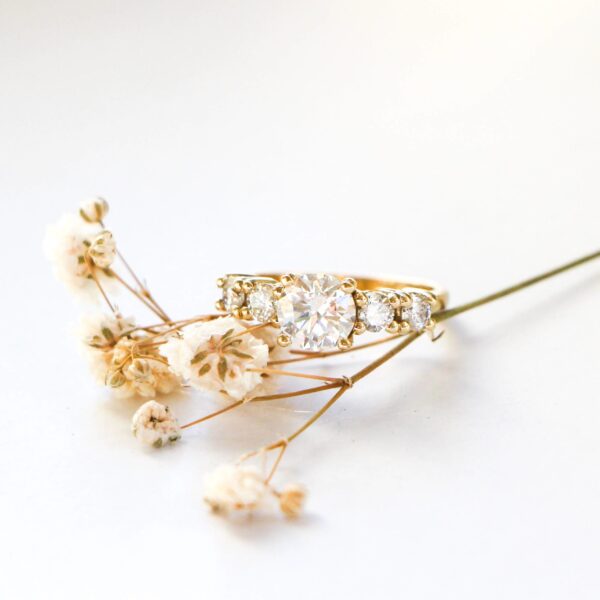 Classic 5 Stone Round Moissanite Engagement Ring