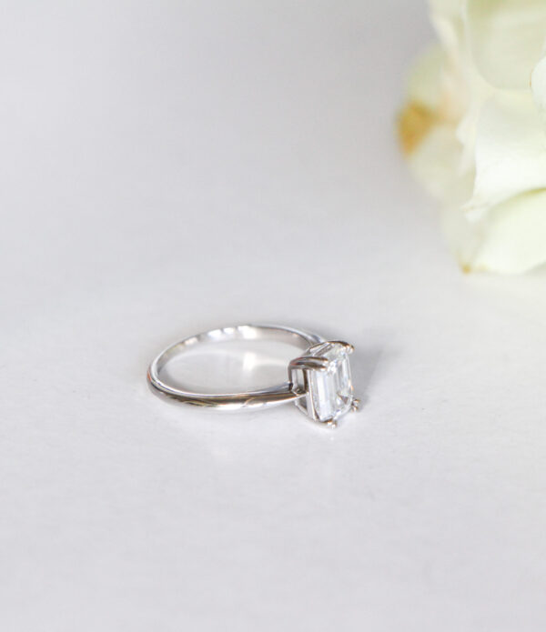 Double Claw Emerald Moissanite Solitaire Engagement Ring White Gold