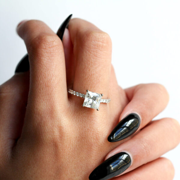 Moissanite Princess Pavé Engagement Ring