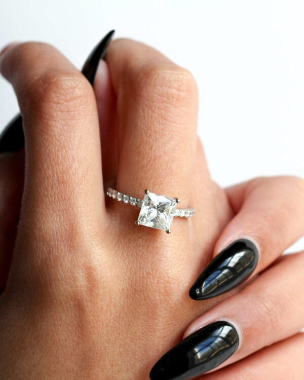 Moissanite Princess Pavé Engagement Ring