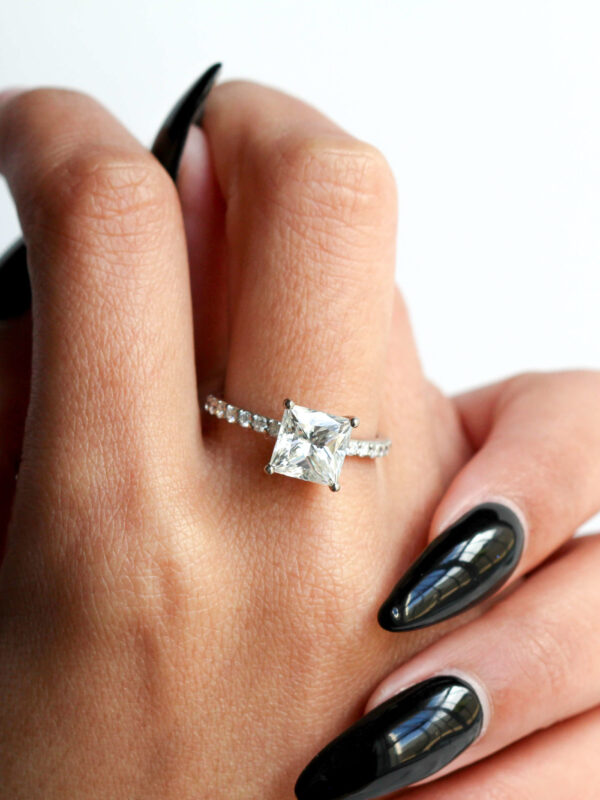 Moissanite Princess Pavé Engagement Ring