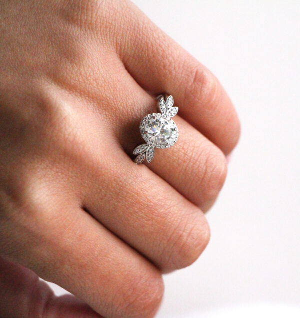 Freya -  Oval Halo Floral Ring - Image 2