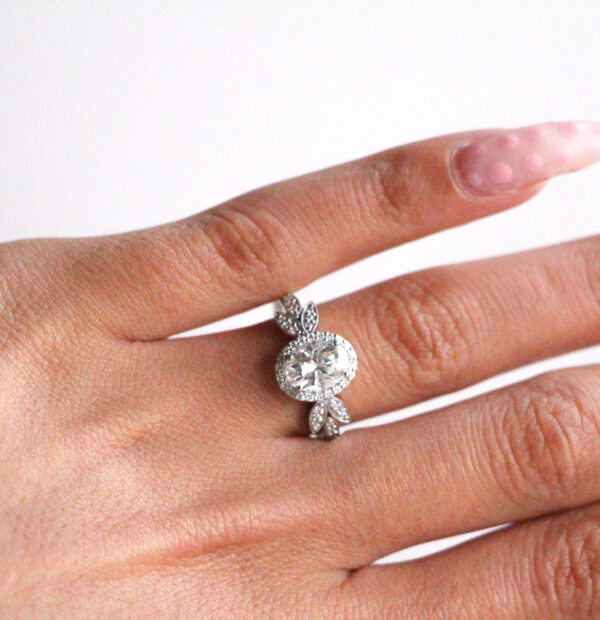 Freya -  Oval Halo Floral Ring - Image 3