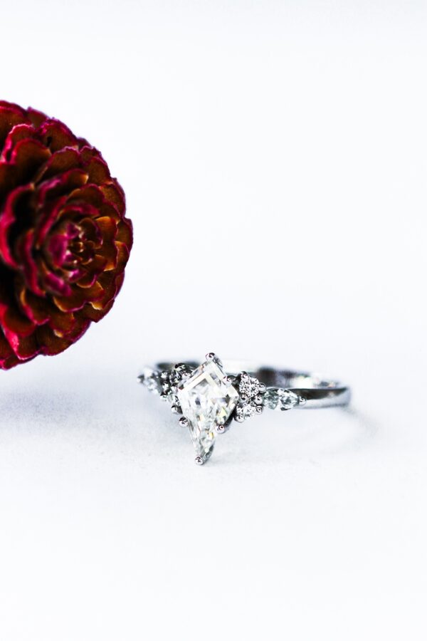 Kite Cluster Moissanite Engagement Ring White Gold