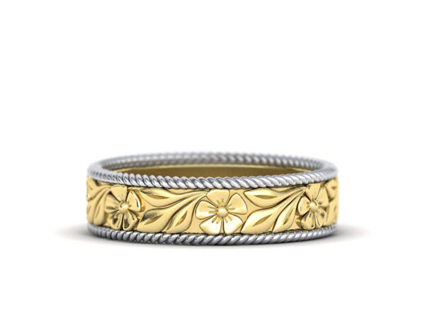 9ct Gold Leaf Design Mens Wedding Ring - Image 3