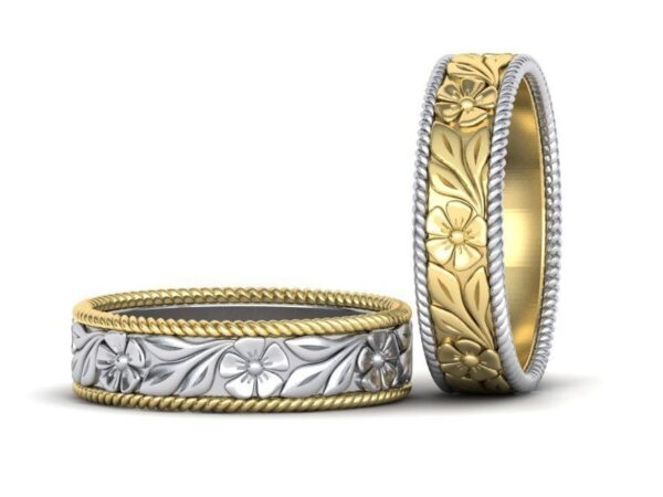 9ct Gold Leaf Design Mens Wedding Ring