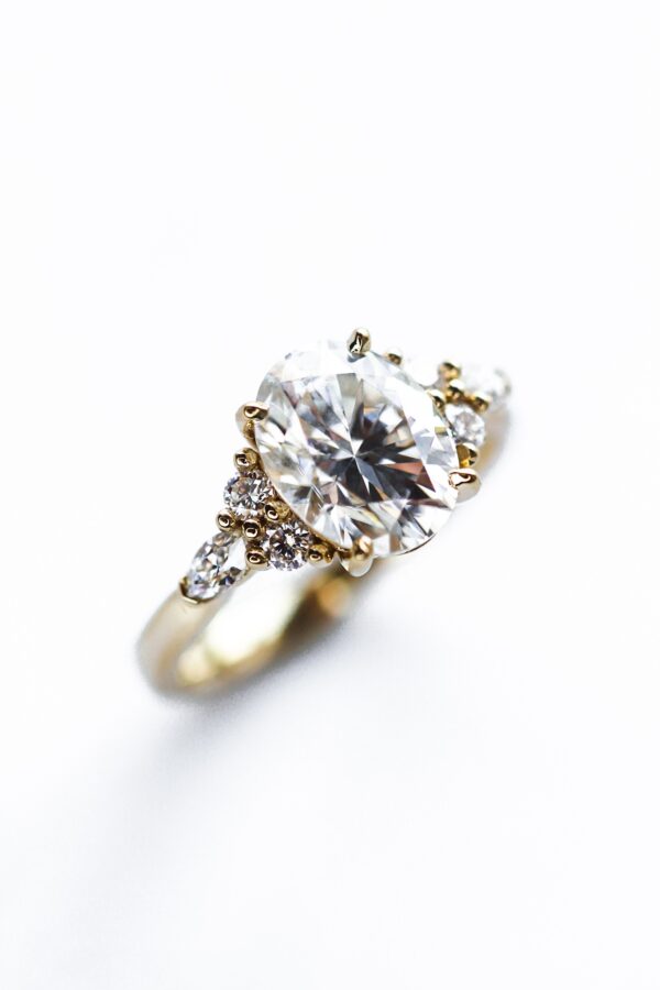Oval And Marquise Moissanite Cluster Engagement Ring White Gold