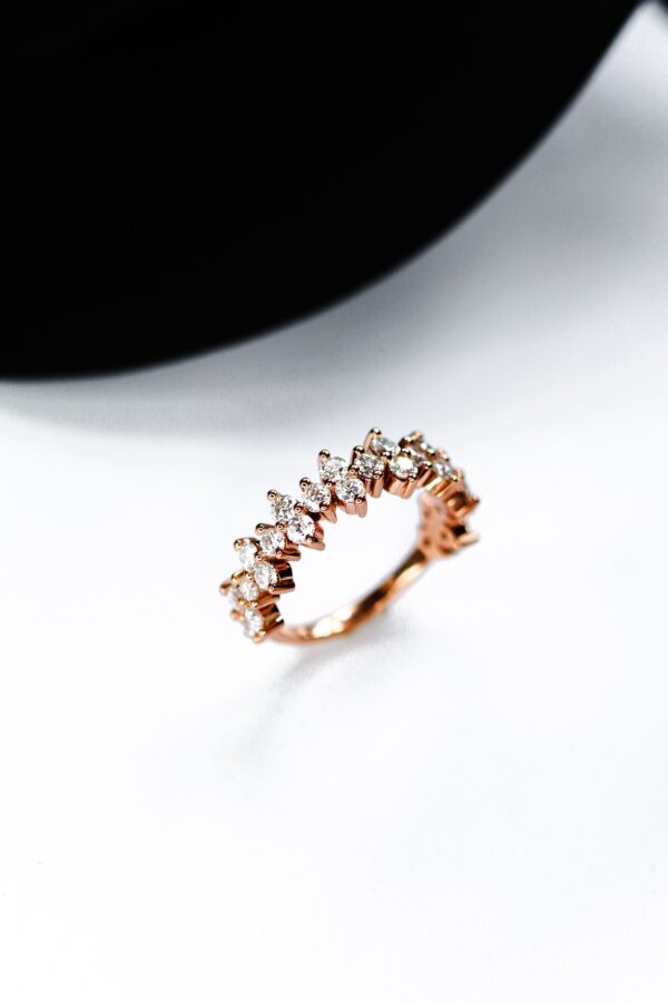 Rose Gold Moissanite Staggered Cluster Eternity Band - Image 5