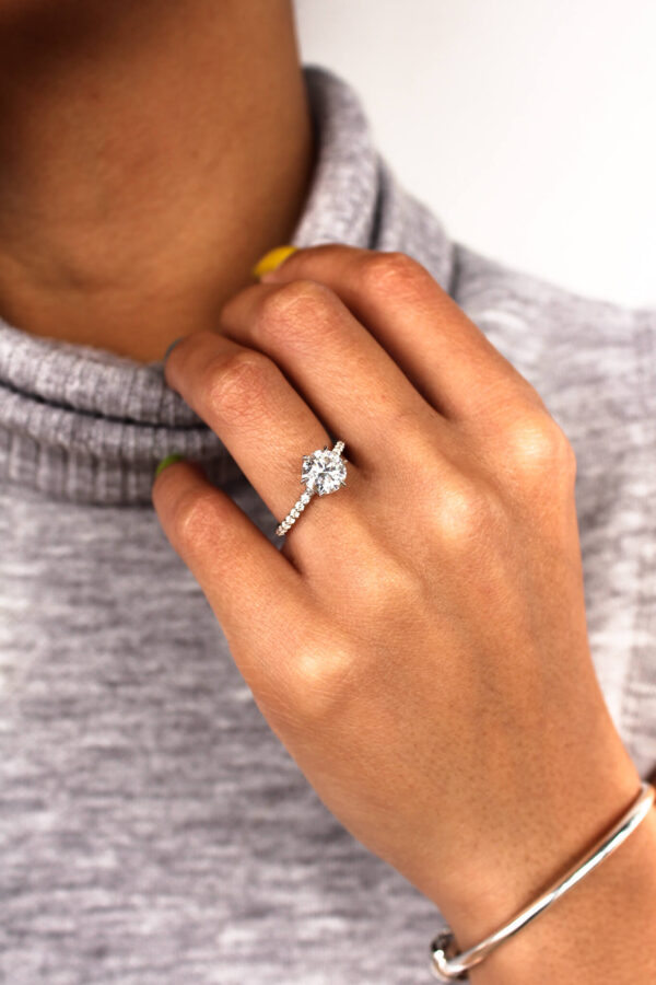Ira - Round Brilliant Moissanite Pavè Solitaire Engagement Ring - Image 2
