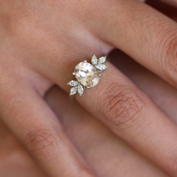 Oval Floral Morganite Cluster Engagement Ring