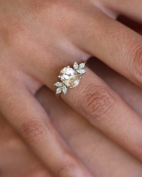 Oval Floral Morganite Cluster Engagement Ring