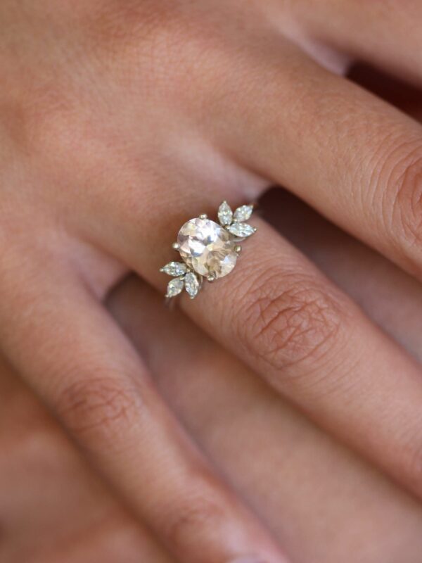 Oval Morganite Cluster Engagement Ring